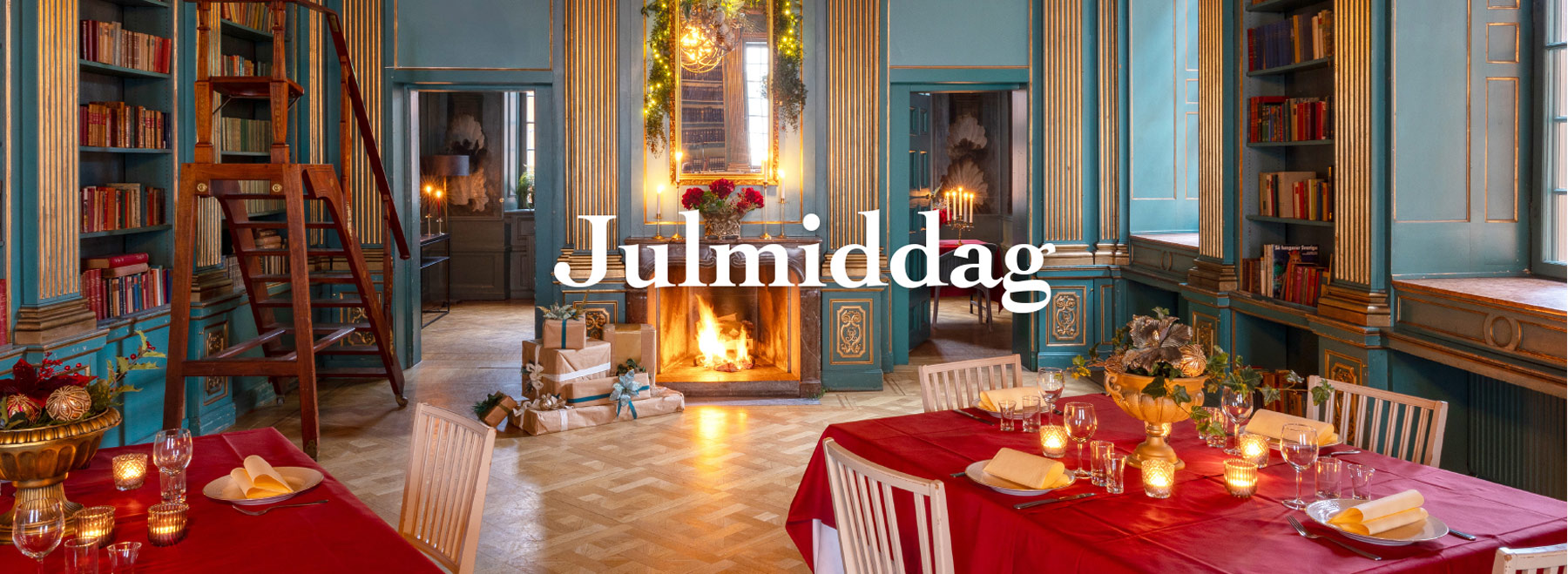 Bild på palatset med orden julmiddag på